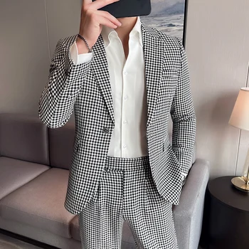 High-kvalitné (Sako + Nohavice) Mužov taliansky Štýl Podnikania Bežné Elegantné Módne Jednoduché Gentleman Šaty Dvoch-dielny Oblek