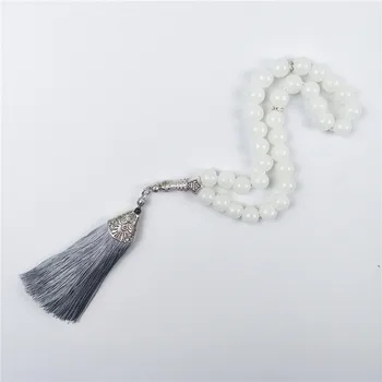 Tesbih Store 10 mm, biela crystal pearl korálky s šedá strapec Modlitba Korálky Tasbih Misbaha Islamskej náramok