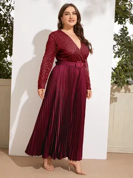 Elegantné Plus Veľkosť Svetlé Hodváb Ruched Maxi Šaty Žien Luxusný Opasok Večierok Oblečenie, Nočný Klub Šaty Ženské Oblečenie