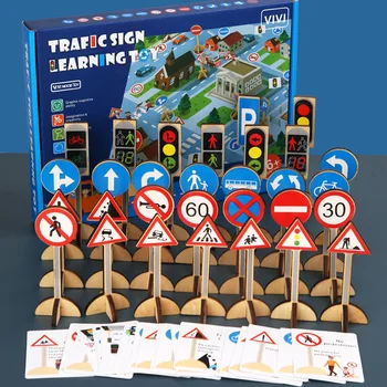 Farebné Drevené Dopravné značenie Parkovacích Scény Deti Deti Vzdelávacie Návštevnosť Puzzle registrujte sa Cestné Hračky s Playmat&Karty