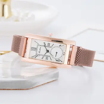 2020 dámske Módne Hodinky Jednoduché Číslo Dial Obdĺžnik Ženy Sledovať Rose Gold Magnet Nehrdzavejúcej Ocele Dámske náramkové hodinky Hodiny