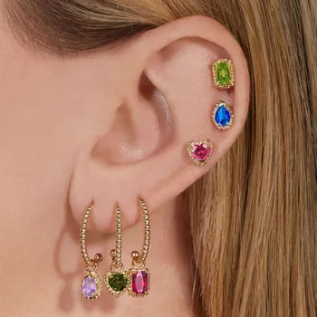 Visí Drop Geometrie Farebné Crystal Ear Piercing, Náušnice pre Ženy Ploché Helix Krídlo Earing Nové Dizajnér Príslušenstvo Šperky