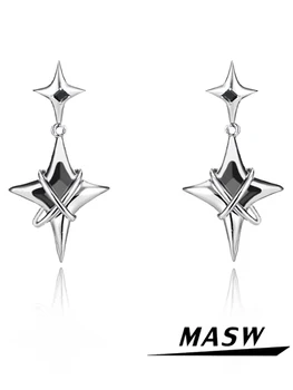 MASW Originálny Dizajn Star Náušnice Cool Štýl Moderné Šperky Vysokej Kvality Medi Kovové Čierne Sklo Náušnice Pre Ženy, Dievča, Darček