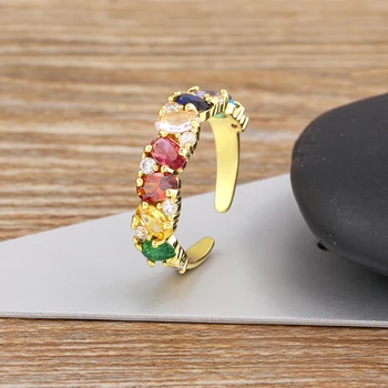 Nidin Luxusné Cubic Zirconia Lesk Farebné Crystal Prstene Pre Ženy, Otvorené Nastaviteľné Prst Šperky Vyhlásenie Kórejský Módne Dary