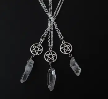1Pcs Pentacle Náhrdelník s Rao Kremeň Bod - Pentagram Náhrdelník - Goth Šperky - Wicca