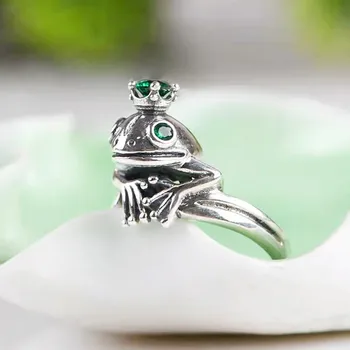 Vintage Strieborná Farba Frog Prince Prstene pre Mužov, Žien Vložkou Green CZ Zirkón Crystal Žaba Zvierat Nastaviteľné Krúžky Punk Šperky