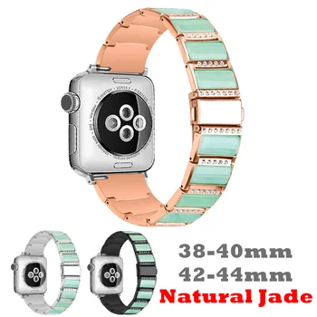 Prírodné Jade Watchband pre apple hodinky SE/6/5/4/3/2/1 Trieda Jadeite jades nehrdzavejúcej ocele popruhy pre apple hodinky Fran-89bd