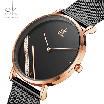Shengke najluxusnejších Ženy Quartz Hodinky Módne Black Diamond Dámske náramkové hodinky Originálny Dizajn Dámy Hodiny Relogio