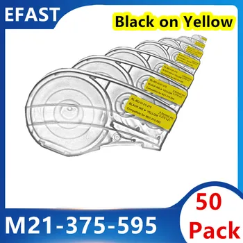 50Pack M21 375 595 Vinyl Označenie Páska Čierna na Žltom štítok Kompatibilný Pre BMP21 PLUS Tlačiareň M21-375-595 9.5 mm *6.4 m