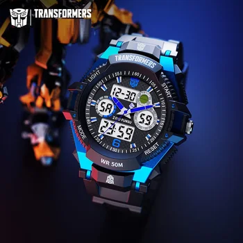 Disney Úradný Nový Chlapec Šport Duálne Zobrazovanie Multifunkčné náramkové hodinky stopky Optimus Prime Budík 50M Nepremokavé Modrá