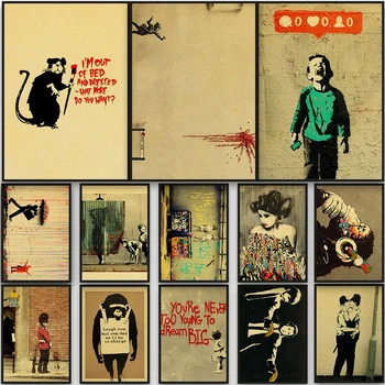 Banksy Plagát Kraft Papier Vytlačí Domáce Dekorácie Kaviareň Kufor Na Gitaru Papier Retro A Karikatúry 2022 Domu Umenia Nostalgia Plagát