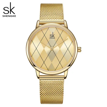 SHENGKE Originálny Dizajn Ženy Hodinky Módne Zlaté Nehrdzavejúcej Ženy Quartz náramkové hodinky Dámske Darčeky Hodiny Relogio Feminino