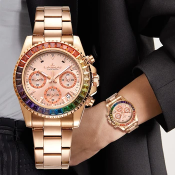 IBSO Luxusný Top Značky Mužov/Žien Svetelný náramkové hodinky Rainbow Diamanty Dial 30 M, Vode Odolný Ženy Quartz Hodinky Dary