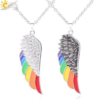 CSJA Medený Anjel Krídla Náhrdelník pre Mužov, Ženy Rainbow Smalt Korálky Vintage Náhrdelník Európskej Módy Kúzlo 2021Luck Šperky F637