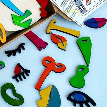 Drevené Dieťa Puzzle Farba Tváre Zápas Hračka Montessori Výchovy Puzzlebox Interaktívne Hračka pre Deti Hand-Eye Koordináciou P31B