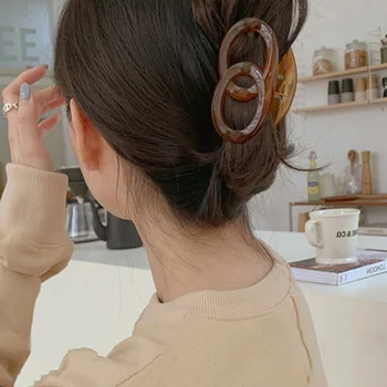 Vintage Brown kórejský Vlasy Príslušenstvo Žena Akrylové Transparentné Dvojité-kruh Vlásenky Klip Elegantné Stredné Copu Vlasy Klip