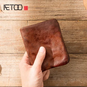 AETOO Retro pánske kožené peňaženky, ručné prvá vrstva kože veľká-kapacita peňaženky, módne peňaženky