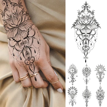 Nepremokavé Dočasné Tetovanie Nálepky Mehndi Mandala Indickej Mesiac Lotus Henna Flash Tatto Ženy Muži Ručne Maľované Totem Falošné Tetovanie