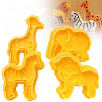 4Pcs/Set Lev, Žirafa, Zebra, Slon Tvar Zvierat Plastové Fondant Cookie Cutter Biscuit Tortu Formy Cake Decoration