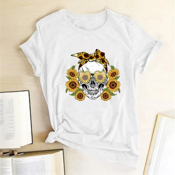  Lebka Slnečnice Tlačiť T-shirts Ženy Lete Roku 2020 Grafické Tees Gotický Košele pre Ženy Voľné Estetické Oblečenie Ropa Mujer