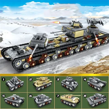 8 v 1 Vojenskej WW2 KV Nádrž Blok DIY Mini Panzer IV StuG III Tiger Vozidla Tehly Hračka Pre Chlapcov Deti