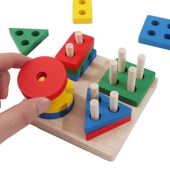 Mini Drevené Montessori Hračka Stavebné Bloky Začiatku Vzdelávania, Vzdelávacie Hračky, Farba, Tvar Zápas Poznanie Deti Hračky pre Chlapcov, Dievčatá