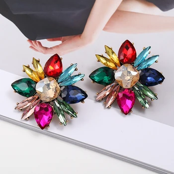 Kórejský Módne Farebné Kvetinové Crystal Stud Vintage Náušnice Luxusné boho Kreatívny Dizajn šperky Pre Ženy Festival Svadbu