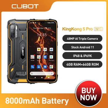 Cubot KingKong 5 Pro Nepremokavé Smartphone Robustný Telefón 4 GB 64 GB 8000mAh 48MP Triple Fotoaparát Android 11 NFC Globálne 4G LTE