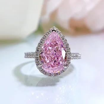 Nový dizajn S925 strieborný prsteň 8*12 ružový diamant 5 carat krúžok šperky príslušenstvo 5A zirkón výrobcov