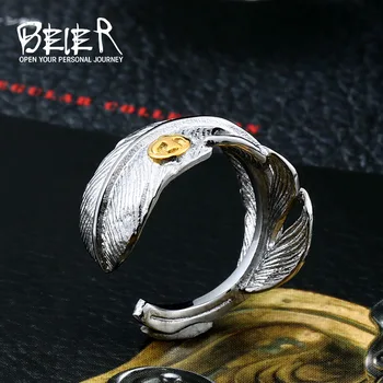 Beier nový obchod 316L Nerezovej Ocele akahashi Pokovovanie biele Pierko Otvoriť Gold Eagle Krúžok Populárne Milenca Šperky LLBR8-467R