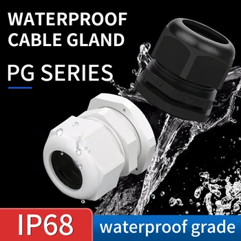 Kábel Žľazy 10pcs Vodotesný Kábel Žľazy Vstup IP68 PG7 pre 3-6.5 mm PG9 PG11 PG13.5 PG16 PG19 Biely Čierny Nylon Plastové Connecto