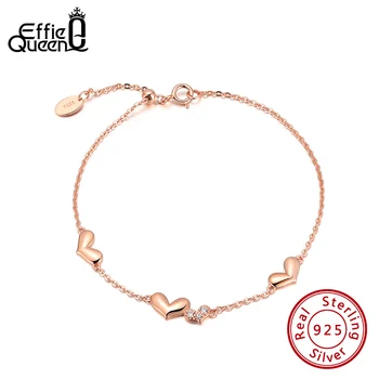 Effie Queen Rose Gold Color Nastaviteľné Náramok Náramok 100% 925 Sterling Silver Srdce Tvar pre Malé Ženy, Dievča, Zápästie EQB09