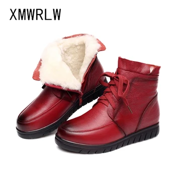 XMWRLW dámske Členkové Topánky 2020 Zimné pravá Koža Kožušiny Vlna Ženy Čižmy Non-Slip Dámske Zimné Topánky Žena Členok Boot