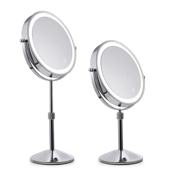 8 palcový Spálňa a Kúpeľňa tabuľka Zdvíhacie make-up Zrkadlo, 3X 5X 10X Zväčšovacie Dvojité Zrkadlo s LED Svetlom Otáčať 360 stupňov Mir