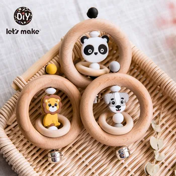 Poďme Urobiť Dieťa, Hračky, Hrkálky Pre Novorodencov Posteľ Bell Drevené Krúžok 0-12 Mesiacov Buk 1PC Zvierat Panda Dreva Teether Vzdelávacie Hračky