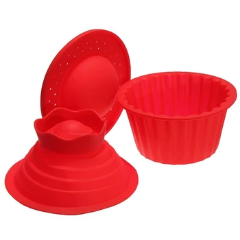 TEENRA 3KS Červená Silikónová Big Top Cupcake Formy DIY Silikónové Formy na Pečenie Pan Non-stick Povrch Panvice na Pečenie Nástroje