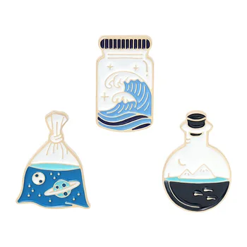 Vlna drift fľaša pin Kozmického priestoru planéty pin Morských sklenené fľaše golier pin Taška dekorácie, farby odznak Darček pre priateľov