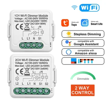 Tuya Wifi Smart Dimmer Prepínač Modul 1 2 Gang 100-240V 2 Spôsob Kontroly Inteligentný Život App Hlasu Kompatibilné s Alexa Domovská stránka Google