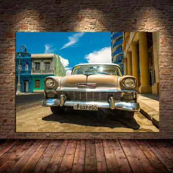 Maliarske plátno Retro Chevrolets Bel Air v Kuba Historických vozidiel Plagáty Moderné Nástenné Art Tlačí na Obývacia Izba Domova bez rámu