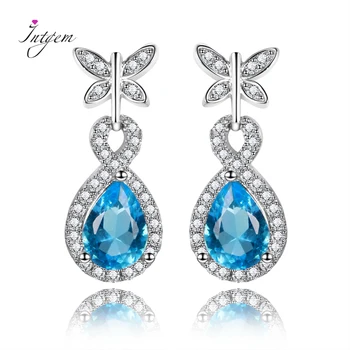 925 Sterling Silver Modrý Drahokam Šperky Pre Ženy Čistý Akvamarín Drop Náušnice, Módne Vianoce Šperky Darček Veľkoobchod