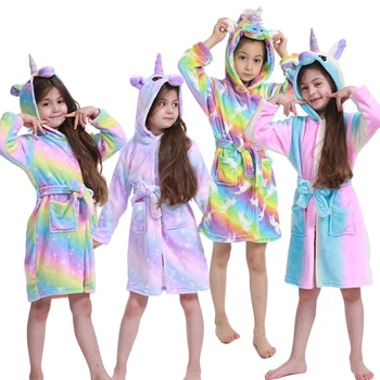 Nové Zimné Šaty Dieťa Župan Jednorožec Nightgown Chlapci Dievčatá Sleepwear Župan Deti Hooded Flannel Zvierat Pyžamo Deti, Oblečenie Pre Voľný Čas