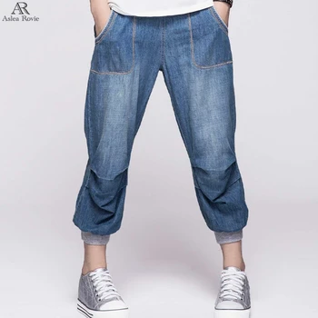 Hárem džínsy pre ženy, vysoký pás 2019 lete plus veľkosť Capris Teľa-Dĺžka Denim pant 4XL 5XL 6XL