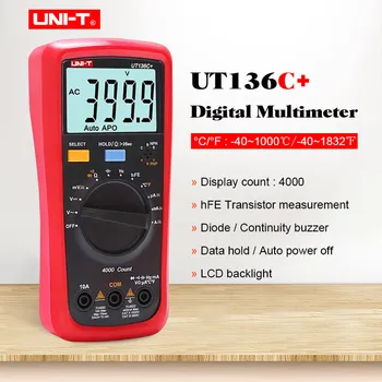 JEDNOTKA UT136C+ Digitálny Multimeter AC DC napätie prúd meter;Ohm Kapacitné Diódy/tranzistor Teplota tester s LCD podsvietenie