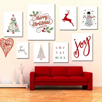 Vianočný Dekor Plagáty Veselé Vianoce Radosť Citácie Elk Vianočný Stromček, Akvarel Umelecké Plátno Na Maľovanie Obraz Domova Wall Art