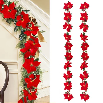 2M 10 Led Umelé Poinsettia Kvety, Veniec String Svetlá na Vianočné Berry Kvety Dekorácie Domov Obývacia Izba Dekor Schody