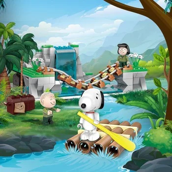 Kawaii Snoopy Anime série Roztomilý Módne Cartoon Vysokou hodnotou Jungle Dobrodružstvo Drifting Treehouse Detí Stavebné Bloky Nastaviť