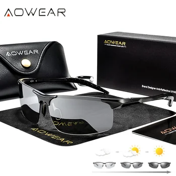 AOWEAR Hliníkové Polarizované Photochromic slnečné Okuliare Mužov Luxusné Kvality bez obrúčok Chameleon Okuliare Muž Deň Nočné Jazdy Slnečné okuliare