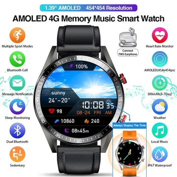 454*454 AMOLED displej smart hodinky Vždy zobrazovať čas bluetooth zavolať miestnu hudbu smartwatch pre mužov Android TWS slúchadlá