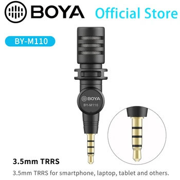 BOYA BY-M110 Mini 3,5 mm TRRS Kondenzátorových Mikrofónov Youtube Mikrofón pre PC Mobile Android, iPhone Nahrávanie Streaming Mikrofón