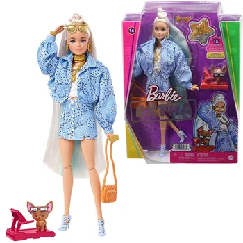 Barbie Extra Bábika #16 v Modrej Paisley-Tlač Sukne & Bunda s Pet Extra Dlhé Vlasy a Príslušenstvo pre Pružné Kĺby Bábiky Hračky HHN08